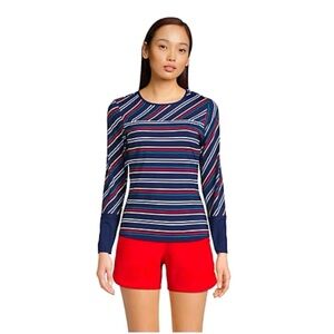 LANDSEND Wms Long  Torso SunShade UPF 50 Long Sleeve Relaxed Rash Guard Swim Tee